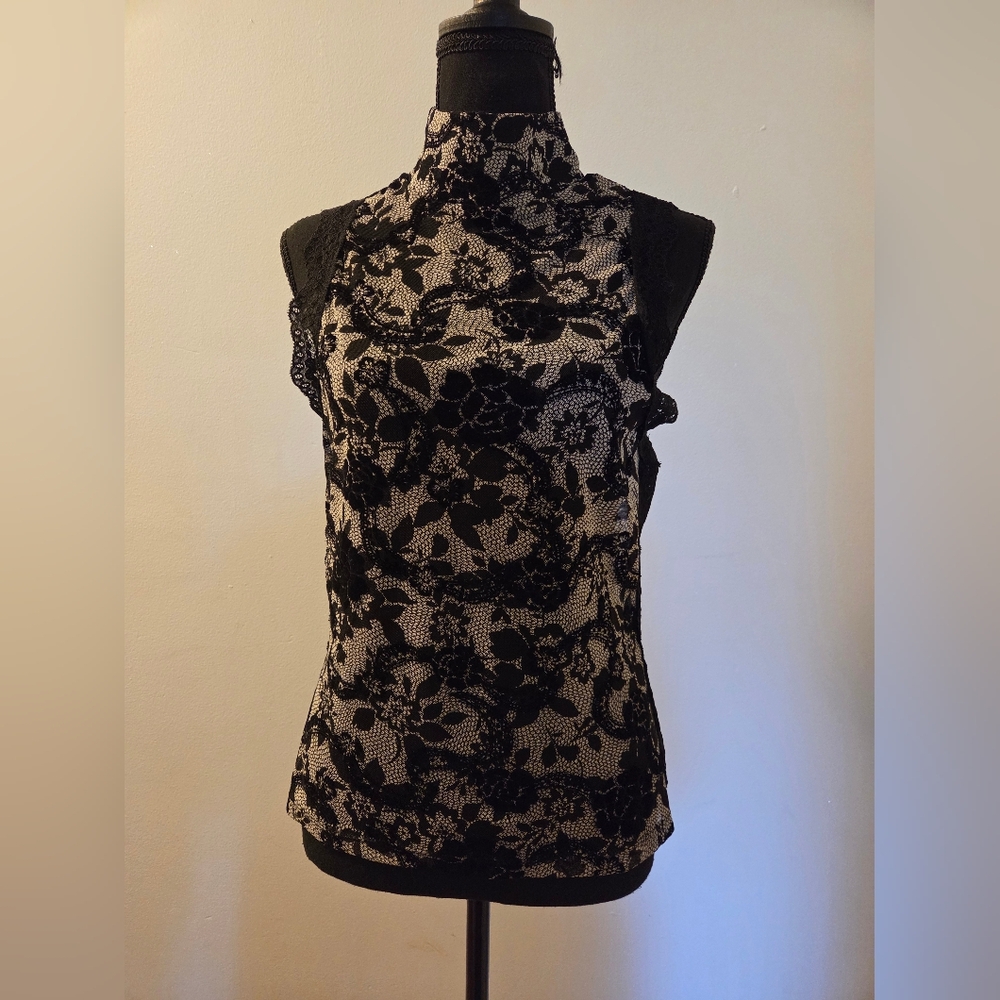 Express Black and Cream Floral Lace Top